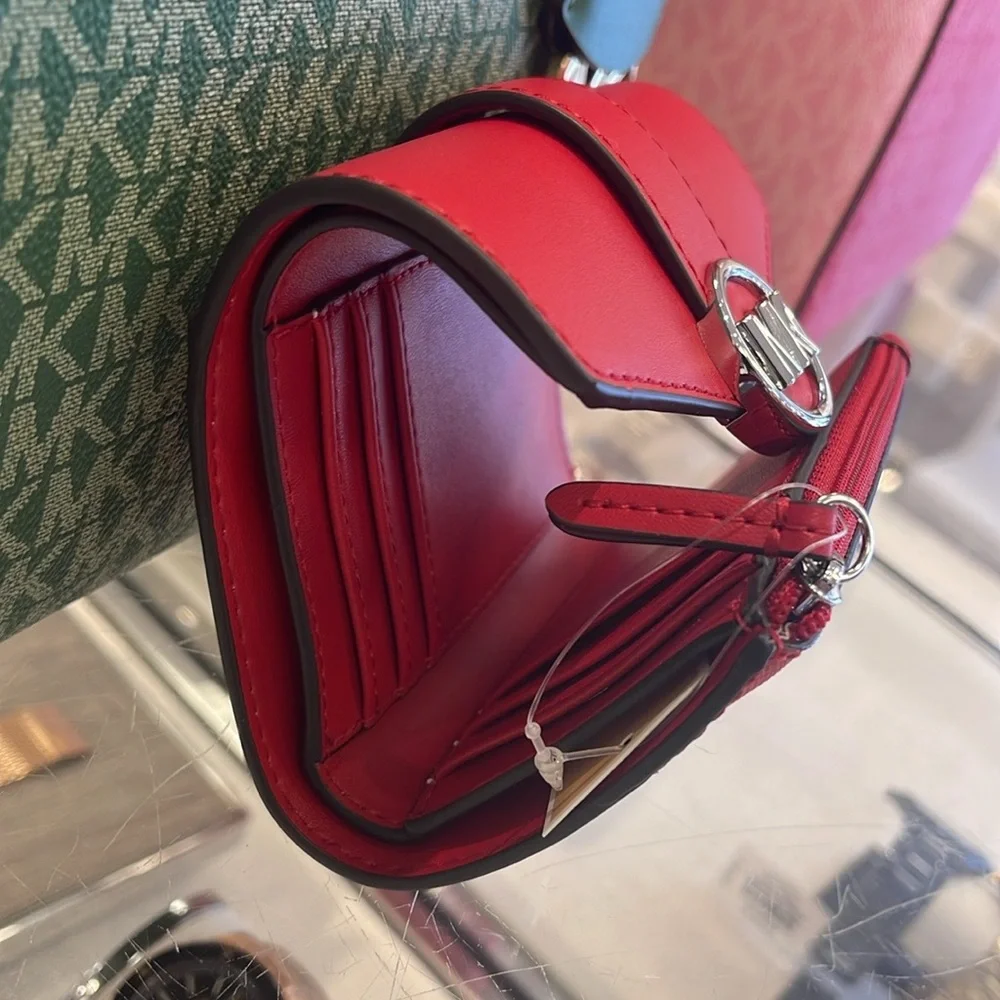 MICHAEL KORS Carmen Medium Faux Leather Wallet Bright Red NWT